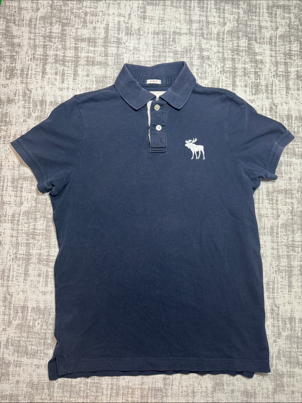 Y2K Abercrombie & Fitch Navy Polo, White BIG Moose Logo sz XXL Muscle 27.5X22PTP